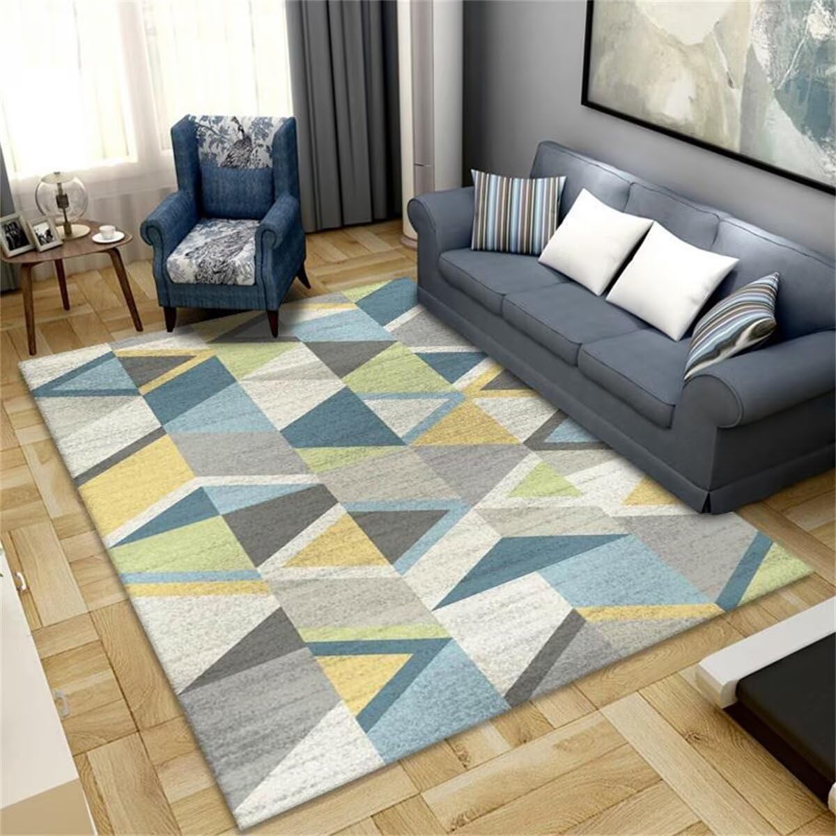 Tapis texture floue antidérapante et confortable gris-bleu