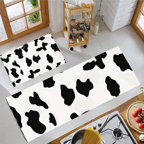 Miniatura 8 de Juego de 2 piezas de tapetes de cocina, estilo retro abstracto negro Horsetapete para antifatiga, tapetes de interior, oferta para decoración y