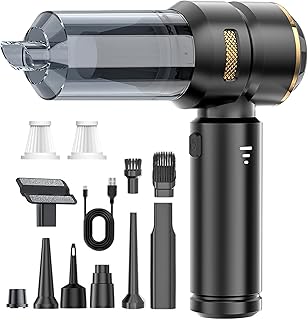 Aspirador de Mano 4en1,22000Pa Mini Soplador de Polvo Eléctrico con Motor Sin Escobillas,3 Velocidades Aspirador Coche 6000mAh,Pulverizador de Aire comprimido,para Uso en la Oficina,el hogar