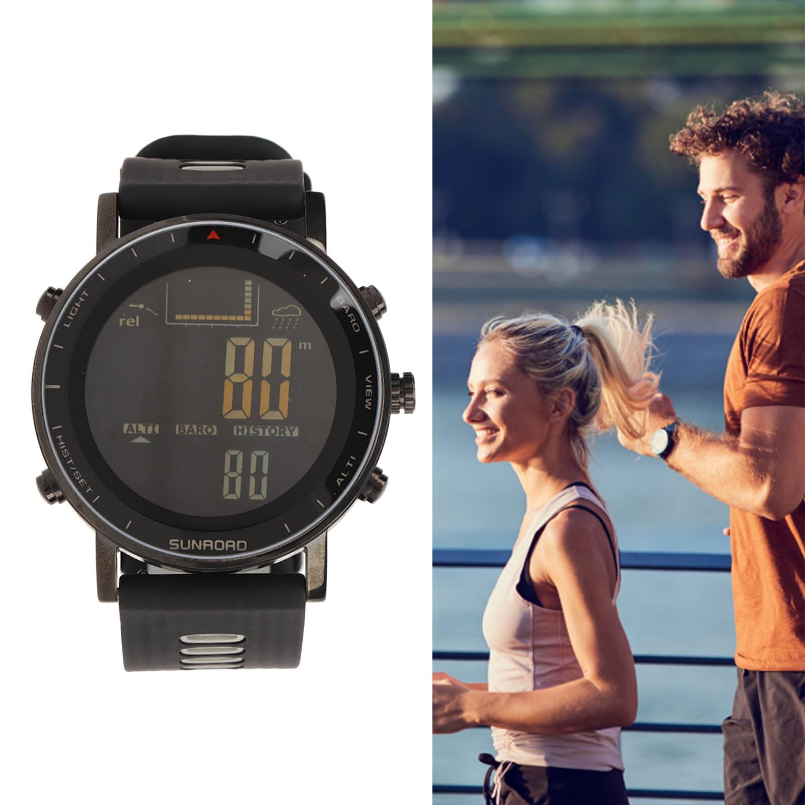 Qcwwy Orologio Sportivo all'aperto, Misuratore di Altezza Misuratore di Temperatura con Retroilluminazione El 10 ATM Batteria a Bottone per Orologio da Polso Digitale Impermeabile per