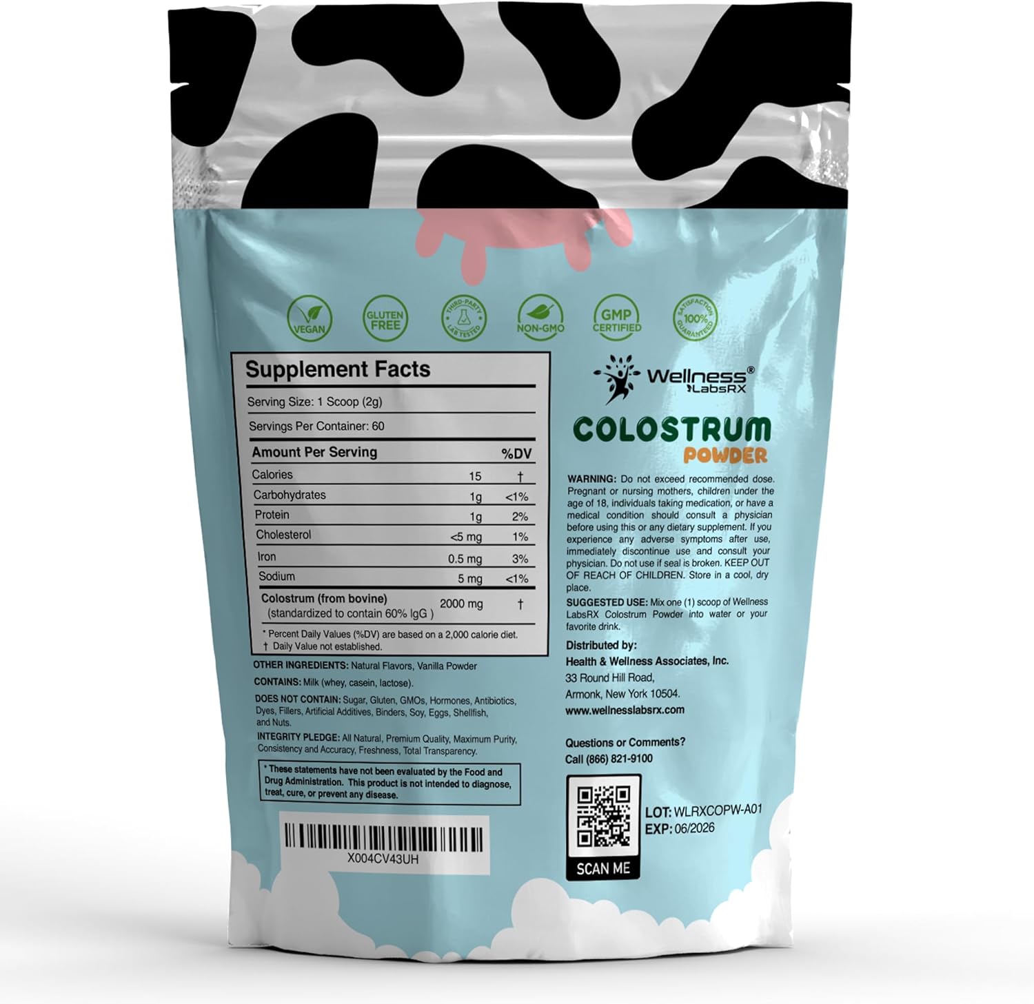 Colostrum Powder 2000mg - Vanilla Flavour, 60% IgG Bovine Colostrum Supplement for Gut Health, Immune Support, Clean Skin, Anti-Aging, Grass-Fed Calostro Bovino Powder, Keto, Gluten-Free - 60 Servings - Image 2