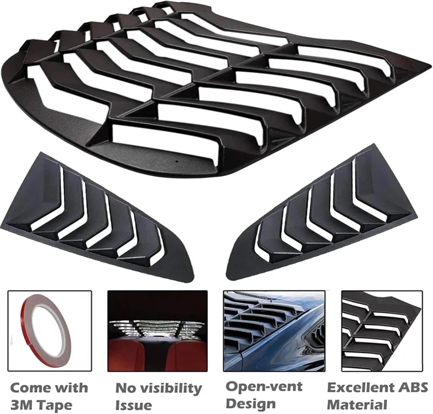 Rear+Side Window Louvers Windshield Sun Shade Cover Vent GT Lambo Style Custom (Matte Black) Compatible for Ford Mustang 2015-2023