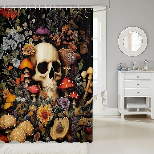 Miniatura 8 de Cortinas de ducha de hongos rojos, cortina de baño de caracol, planta mágica, tela botánica de selva, juego de decoración de baño con ganchos, 72