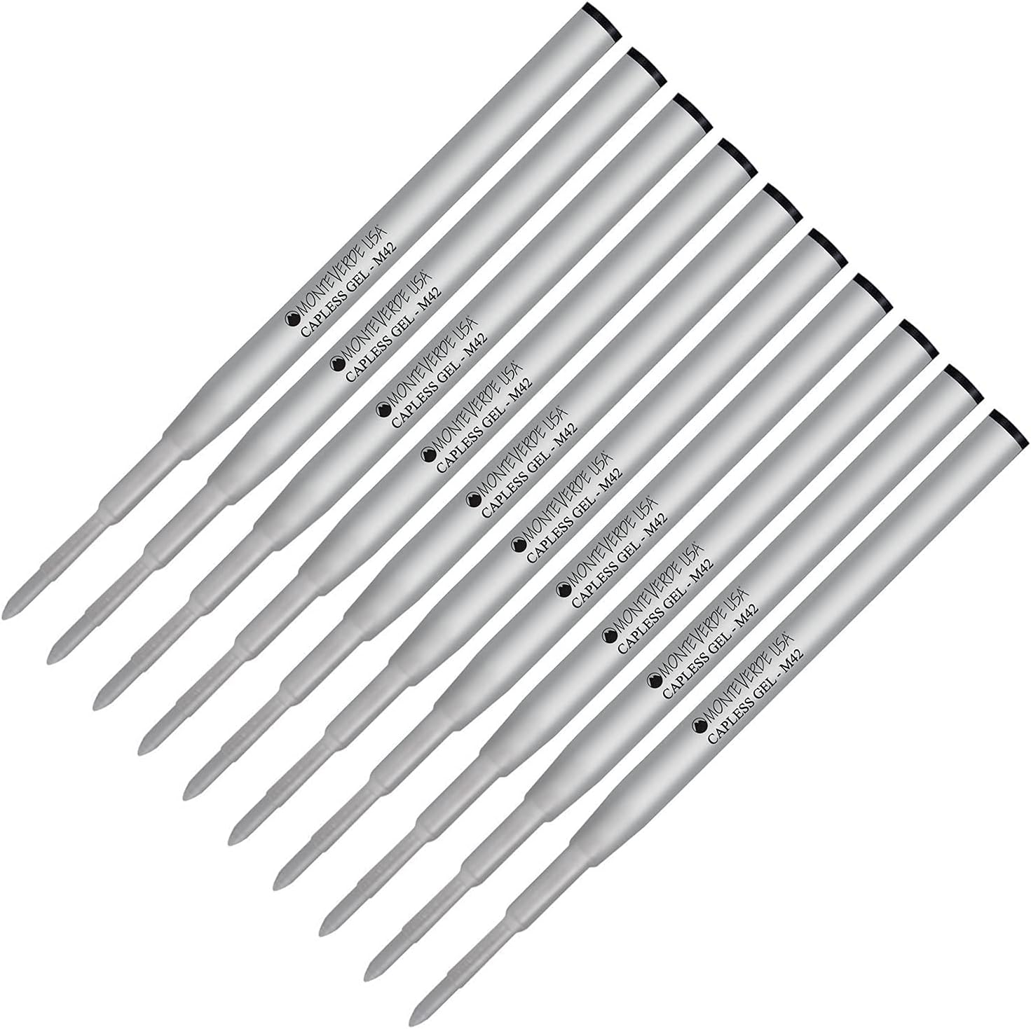 Lanier Combo Pack - 10 Pack - Monteverde&reg; Capless M42 Gel Ink Refill Compatible with Most Montblanc&reg; Style Ballpoint Pens - Black Fine Tip 0.6mm