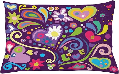 Ambesonne Love - Funda de cojĂn con diseño inspirado en los años sesenta, arreglo de varios elementos retro con plumas de corazĂłn, funda de almohada Ambesonne Love - Funda de cojĂn con diseño inspirado en los años sesenta, arreglo de varios elementos retro con plumas de corazĂłn, funda de almohada