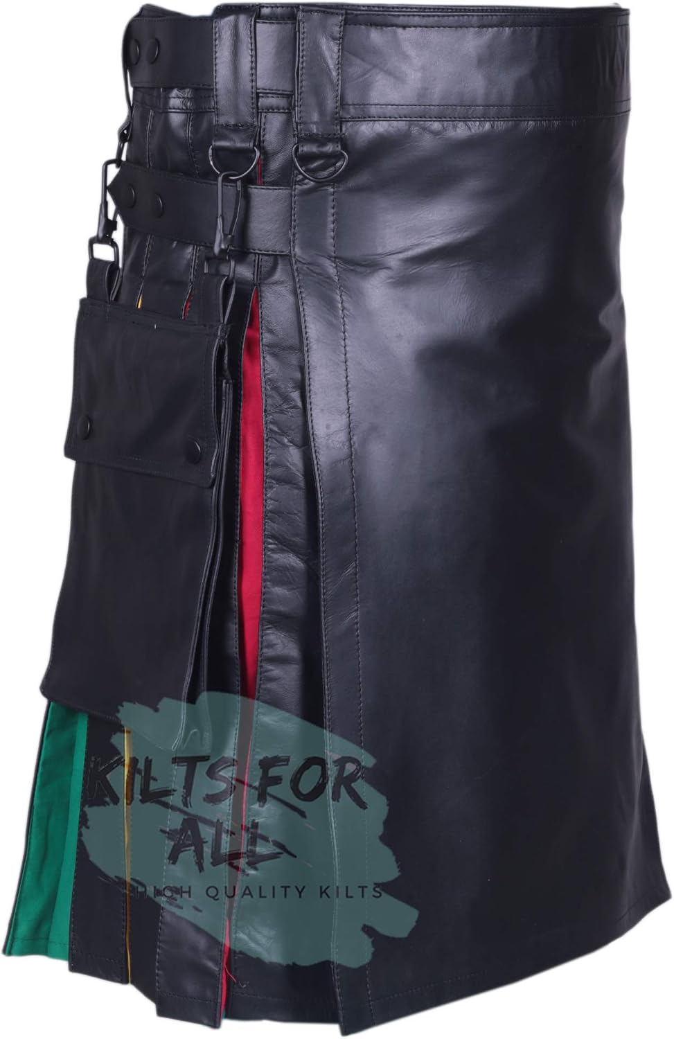 Black Rainbow Cowhide Leather Utility Kilt for Men - Leather Kilts