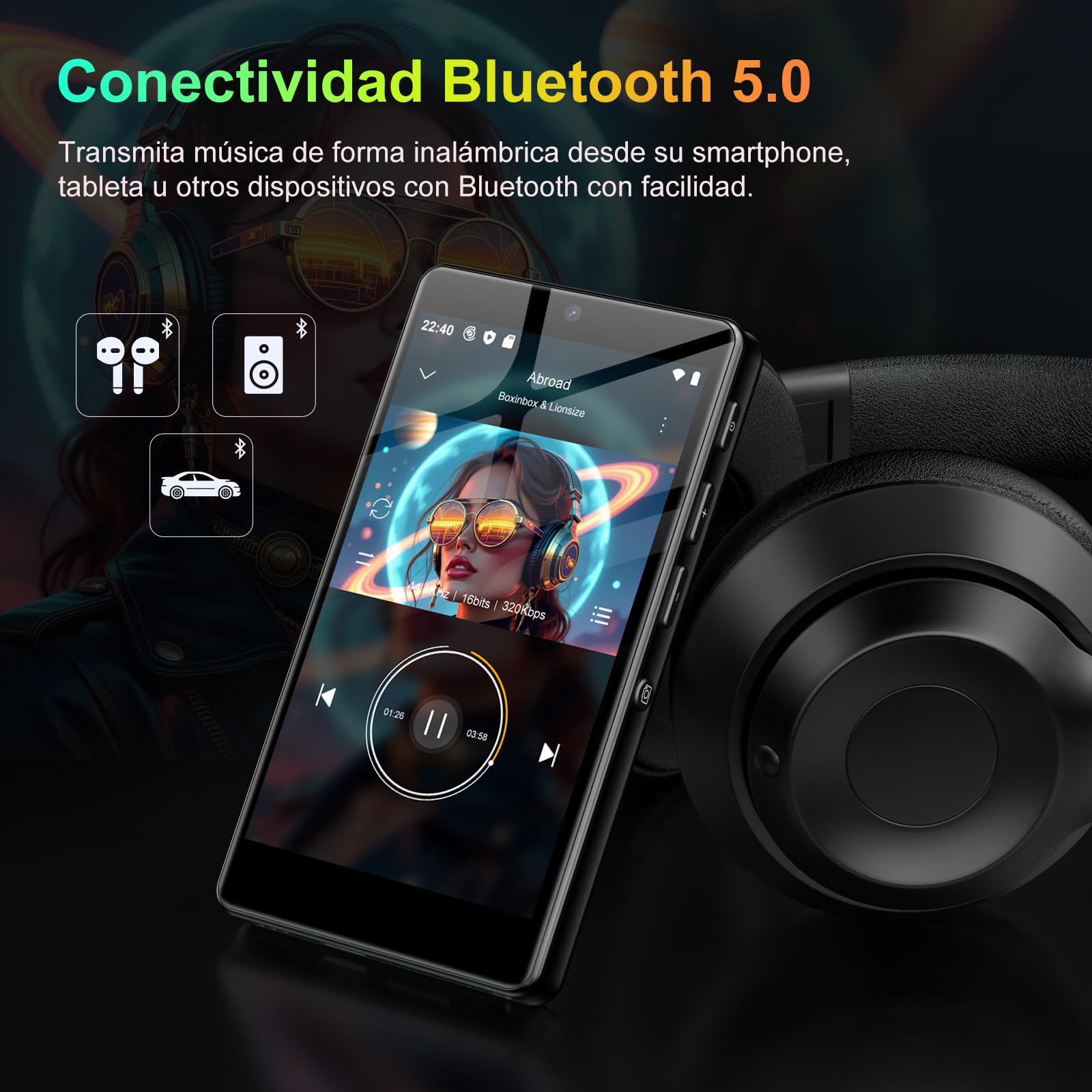 Reproductor MP3 de 96 GB con Bluetooth WiFi, Reproductor MP4 de 2000 mAh con cámara y Altavoz, Sistema operativo Android 13 Reproductores de música MP3 con Spotify, Audible y Play Store