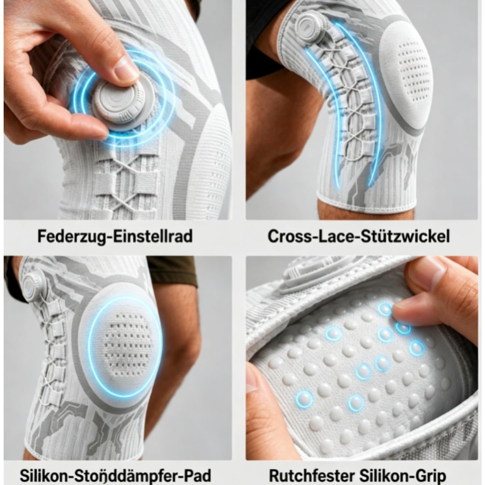 Gymfitting Knauf-Kniebandage Zur Schmerzlinderung, Verstellbar Mit Drehknopf Für Sport Und Alltag (Weiß-rechts,L)