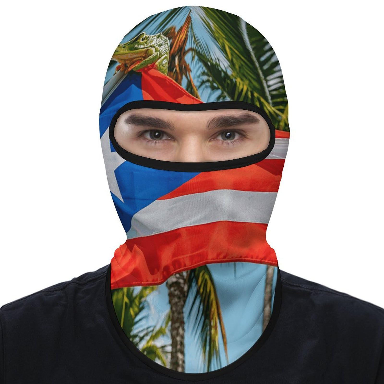 Breathable Balaclava, Puerto Rico Flags Frog Palm Trees Face Cover, Ski Mask for Outdoor Sports & All-Season Use
