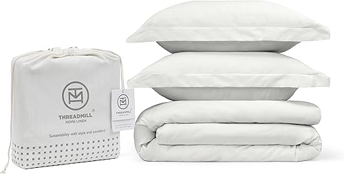 Miniatura 4 de Threadmill Juego de funda de edredón gris claro, tamaño Queen, funda de edredón transpirable, suave juego de funda de edredón de algodón de 3 piezas