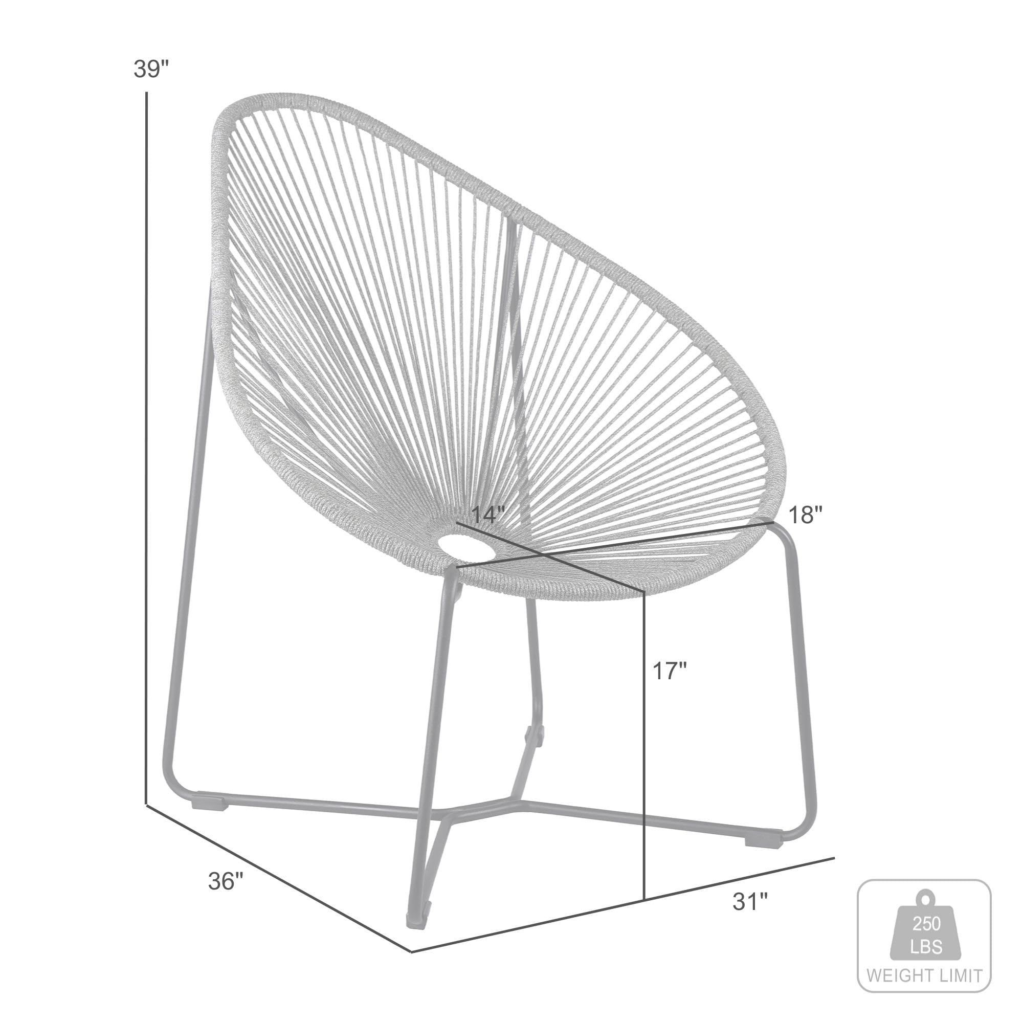 Acapulco - Silla Papasan moderna para interiores y exteriores, de acero, con cuerda roja ladrillo 7