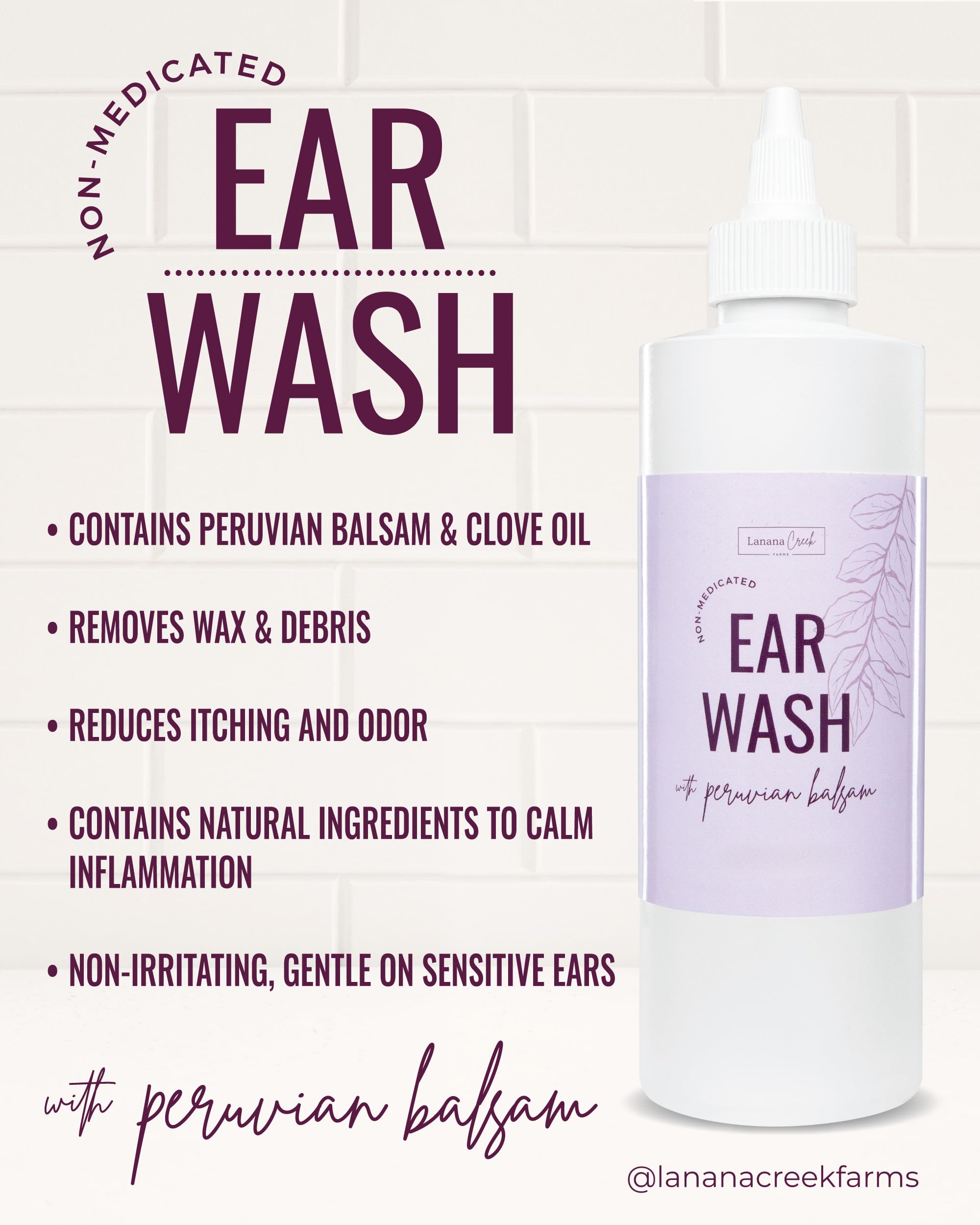 Lanana Creek Farms® Botanical Ear Wash 7.7 oz Squeeze Bottle with Squirt Nozzle | Gentle | Non-Medicated | Gentle on The Ears | Made in The USA - image 2