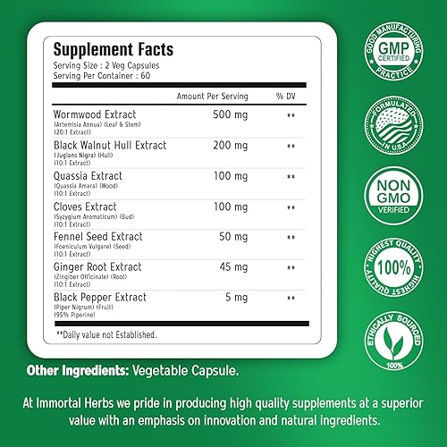 Miniatura 2 de Extracto de Limpieza de Ajenjo, Nogal Negro y Clavo, Complejo 7 en 1, 120 Píldoras, Suplemento Herbal para Adultos, Vegano, Sin OMG y Sin Gluten,