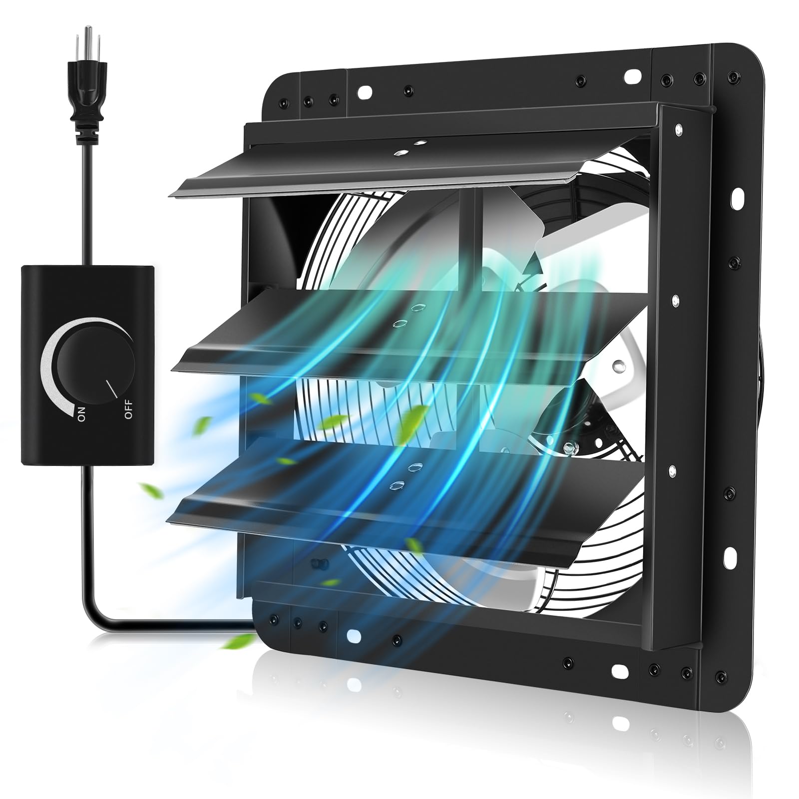 YOZON 12" Shutter Exhaust Fan with Speed Controller, Wall Mounted Wall Exhaust Fan, Automatic Shutter, High Speed, 1130CFM, Vent Fan for Garage,