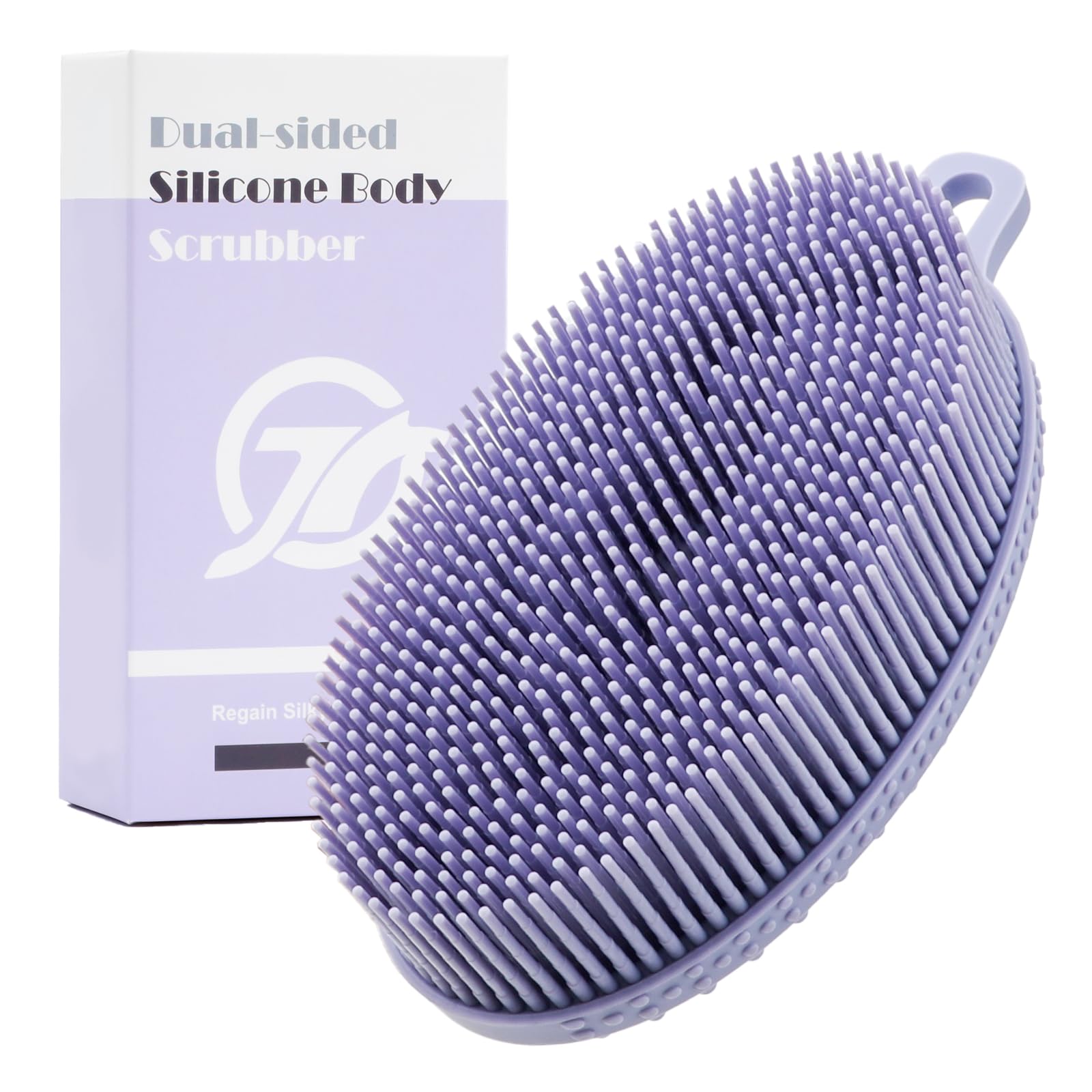 FREATECH Silicone Body Scrubber - Dual-sided Bath Shower Loofah Body Cleansing Brush for Gentle Exfoliation and Massage, Hygienic and Easy to Clean, for Men, Women and Kids, All Skin Types, Lavender