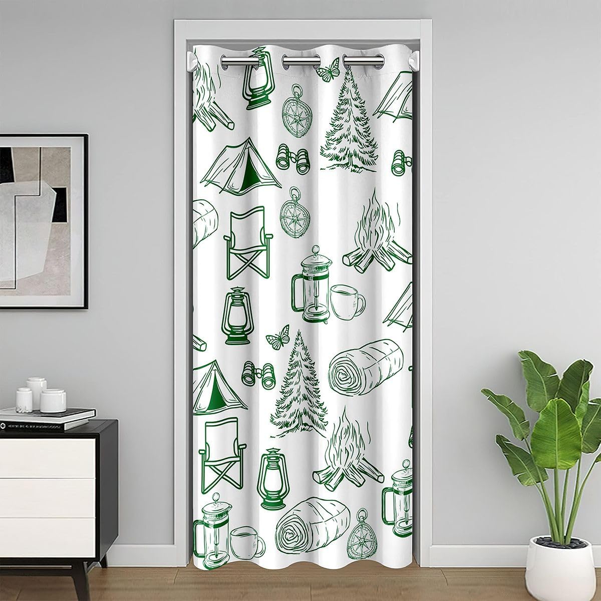 Erosebridal Retro RV Camper Door Curtain for Doorway Privacy for Kids - Happy Camping Blackout Curtain Dog Campfire Cartoon Adventure Door Drape Fantasy Moon Starry Sky Window Treatment 52" W x 80" L