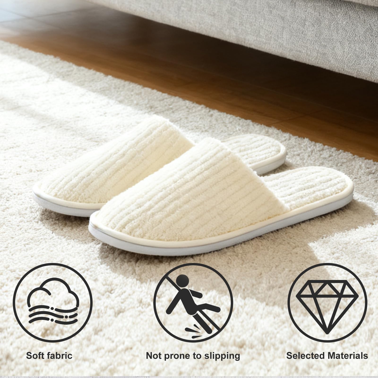 Lot de 10 paires de pantoufles de spa, antidérapantes, jetables, avec orteils fermés, en tissu éponge pour la maison, la chambre à coucher, la salle de bain, l'intérieur - Unisexe - Beige
