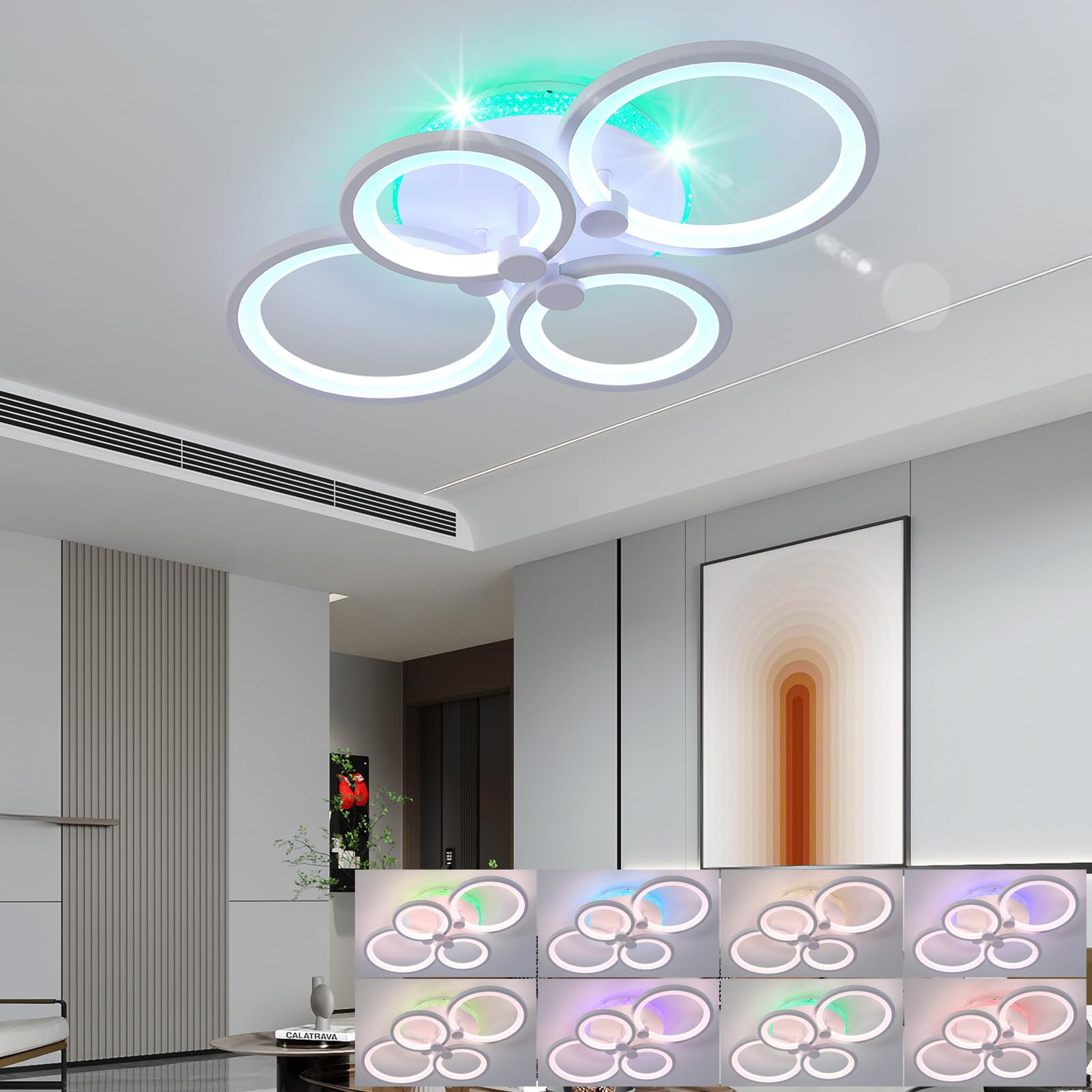STCH Plafoniera Led Soffitto Dimmerabile, Lampada da Soffitto con Telecomando 60W Rond, Lampadario Camera da Letto Moderna per Soggiorno Corridoio Balcone Cucina Ufficio domestico, 3000K~6000K