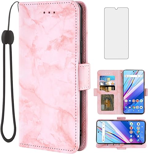 Asuwish Funda de teléfono para BLU G91 Pro con protector de pantalla de vidrio templado y funda de cartera de mármol, soporte de ranura para