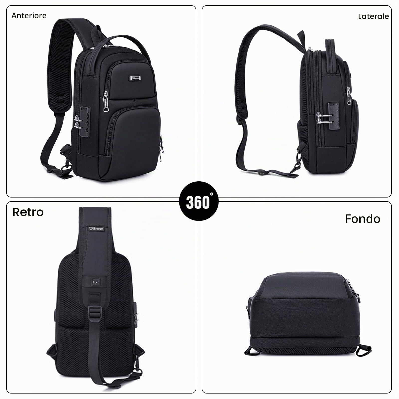 FANDARE Antifurto Business Zaino monospalla da uomo Borsa a tracolla Borsello con porta di ricarica USB Borse a spalla Multifunzionale Borse Messenger per Ufficio Lavoro Insegnanti Viaggio Sling Bag