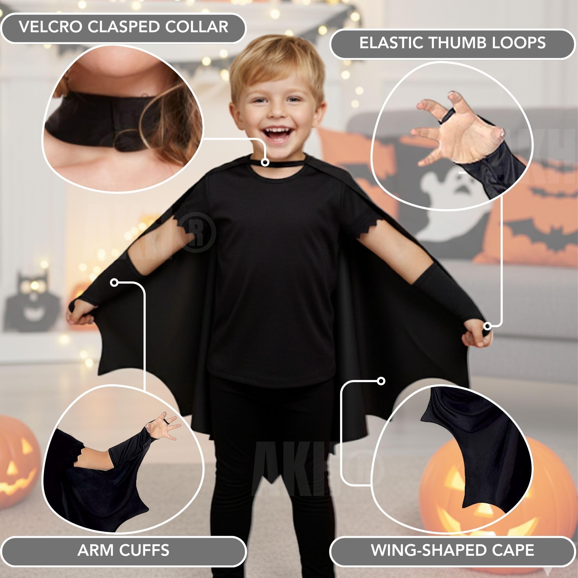 AKH® Kids Toddler Bat Cape Fancy Dress Costume, Black, One Size (Toddler) - Image 4