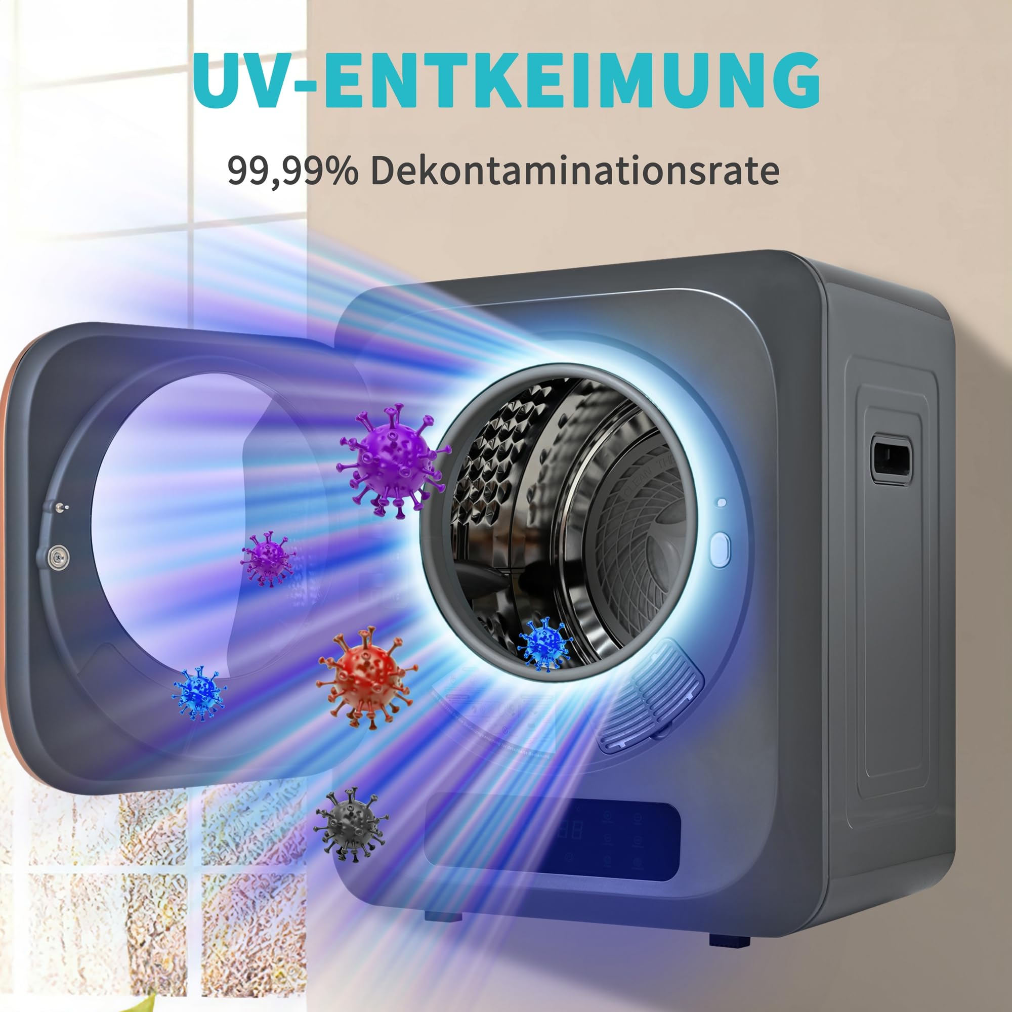 Generisch Secador de gas de acero inoxidable, 4 kg, desinfección UV, montaje en pared, 6 programas, 850 W