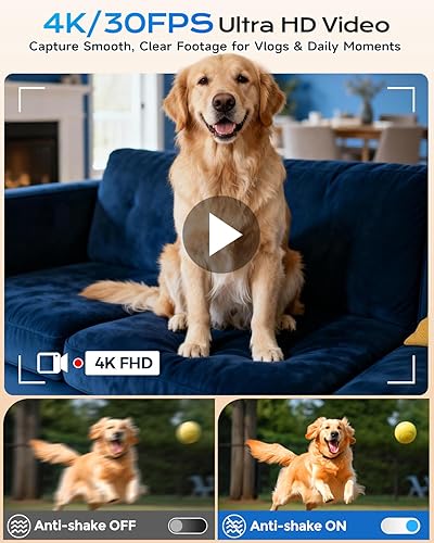 Miniatura 3 de 4K Digital Camera for Photography, Autofocus 56MP Vlogging Camera for YouTube/Content Creators/Travel, 16X Zoom Video Camera with 3" 180°Flip Screen