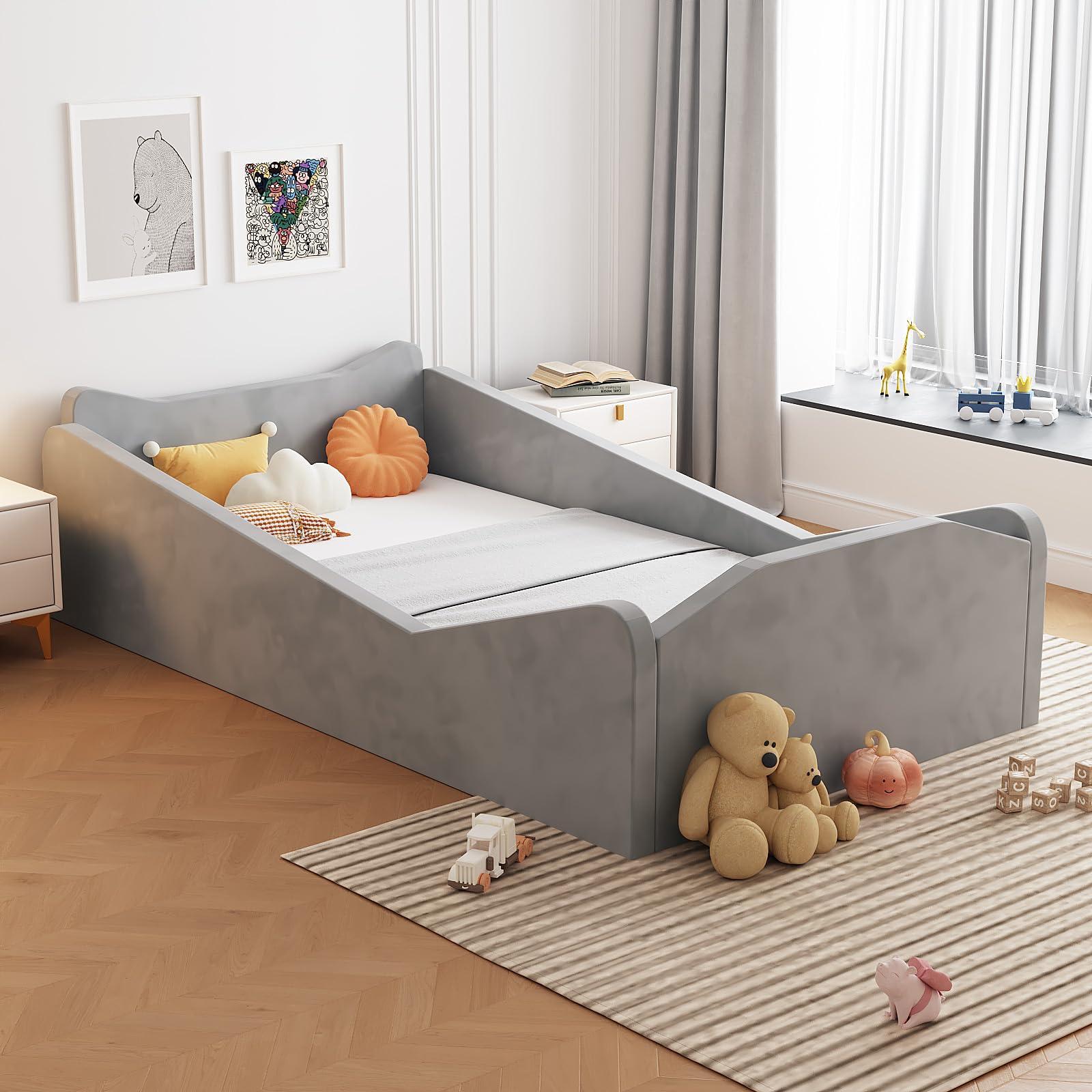JOYMOR Toddler Bed with Safety Guardrail