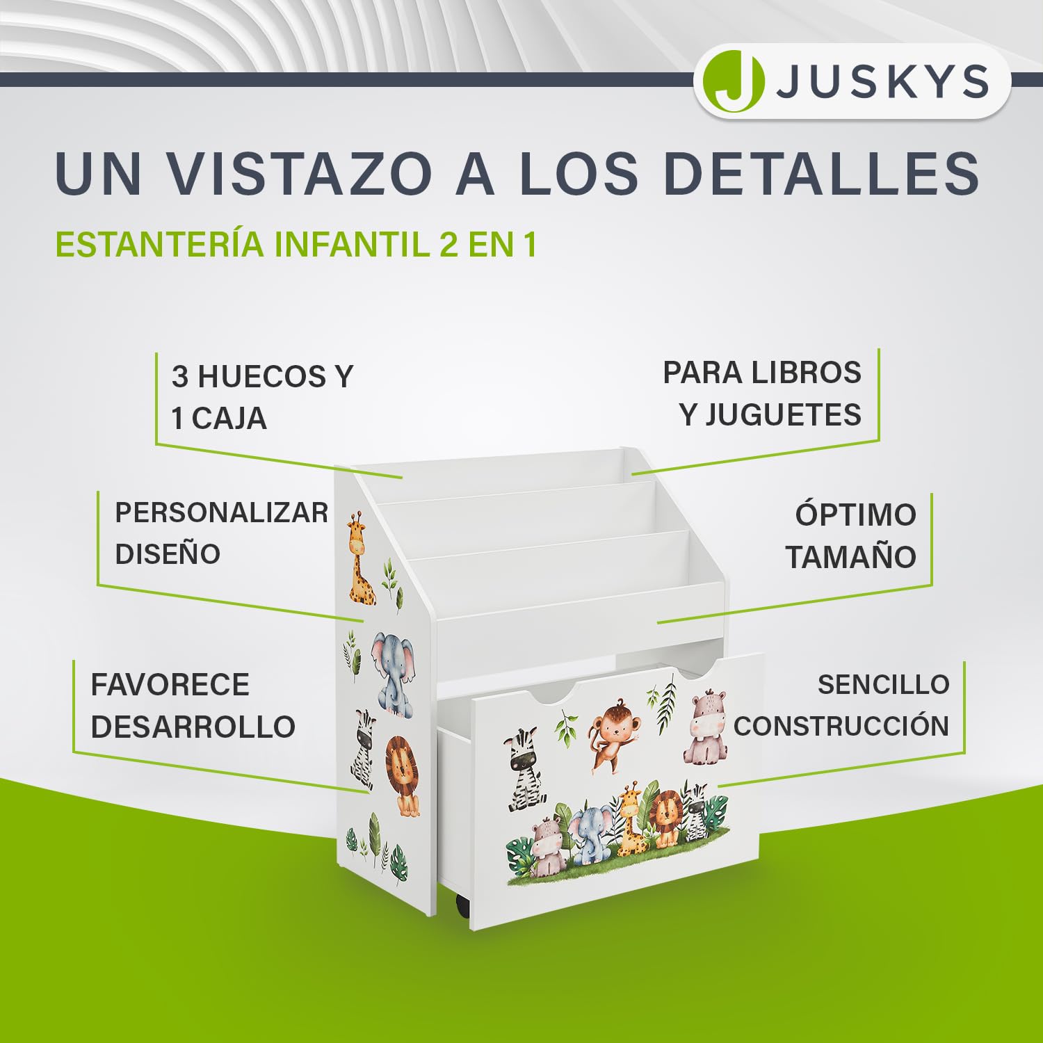 Juskys Estantería Infantil para Libros con 3 estantes y juguetero - Librería de Madera Blanca - 63x30x70 cm APA - Almacenamiento de Libros y Juguetes en la habitación Infantil