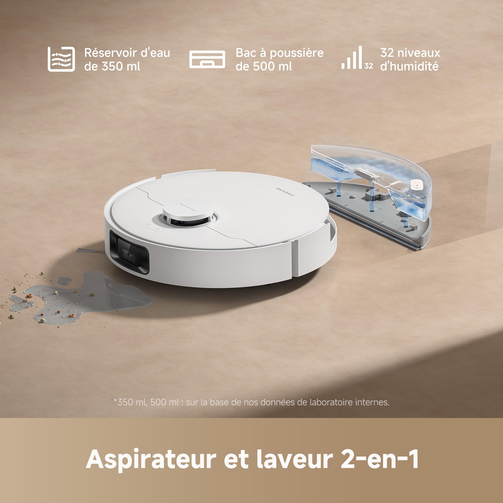 dreame D20 Pro Plus Robot Aspirateur 2-en-1, 13 000 Pa, Double Brosse, Auto-Vidage, Laser Navigation, Capteur Distance, Poils d’Animaux, Coins, Sols Durs & Tapis, Batterie 5200 mAh