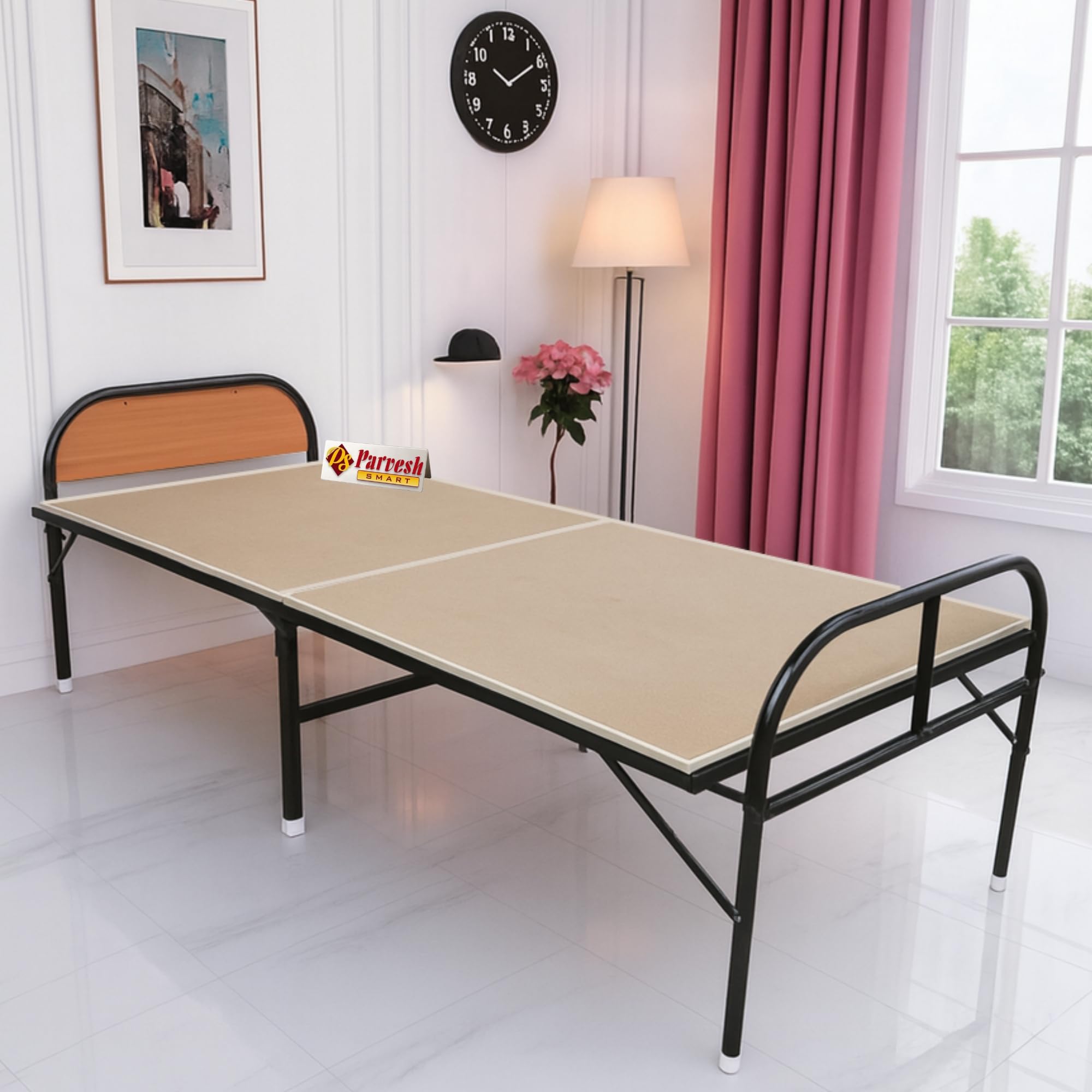 PS PARVESH SMART MDF Wood Luxury Single Folding Bed with Single Size Cot with Pillow Support Bed Head for Sleeping Guest Easily Storable & Portable Size (2.5 ft x 6 ft)-image-37