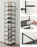 SONGMICS 10 szintes cipőtartó, 33x33x173 cm, fém váz, szövet polcok, fekete 8