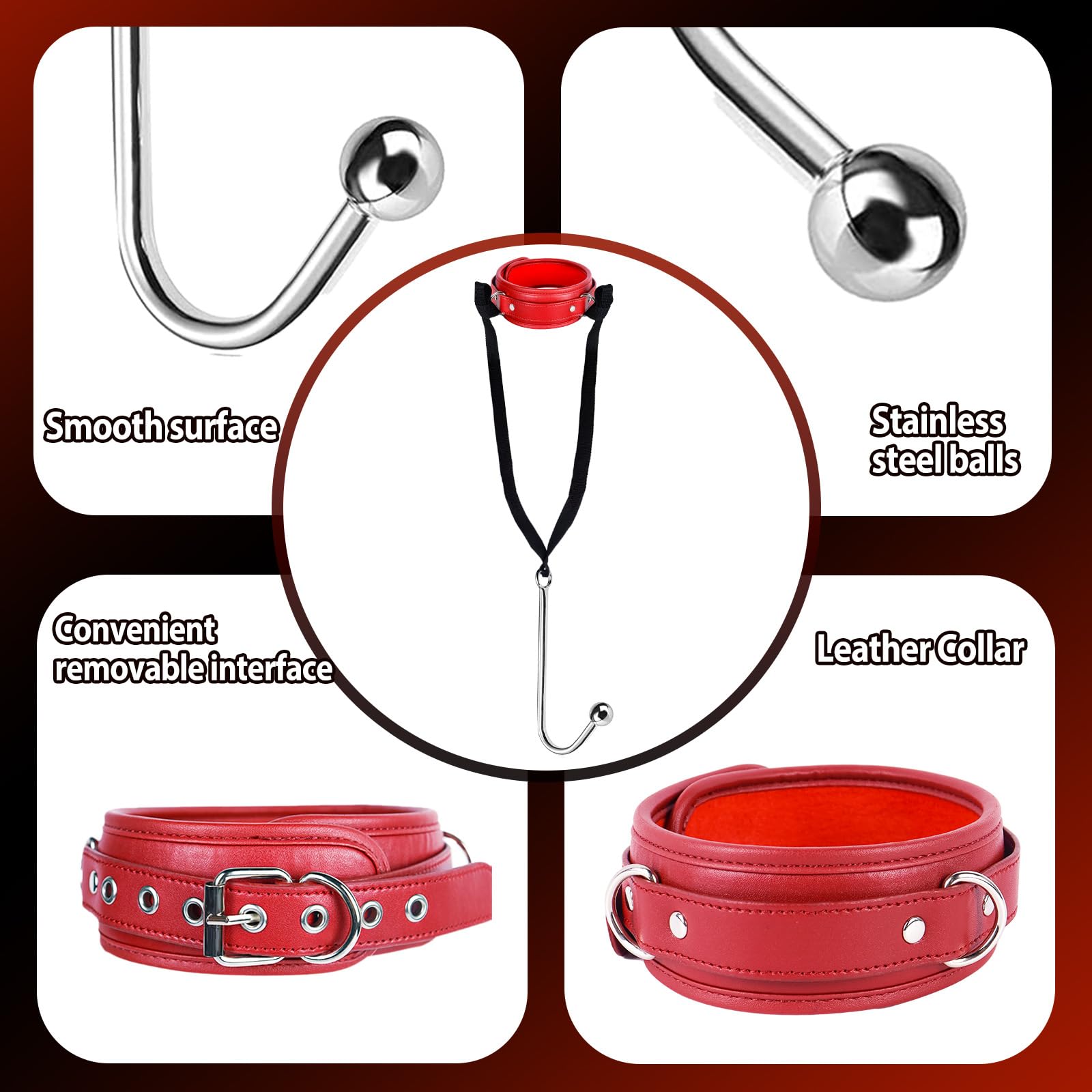 BDSM Anal Hook Sex Bondage Restraint Set with Leather Chain Leash Collar, Stainless Steel Anal Trainer Adult Sex Toys for Men, Adjustable Harness Restraints Kit for SM Couple Role Play Fetish Toy