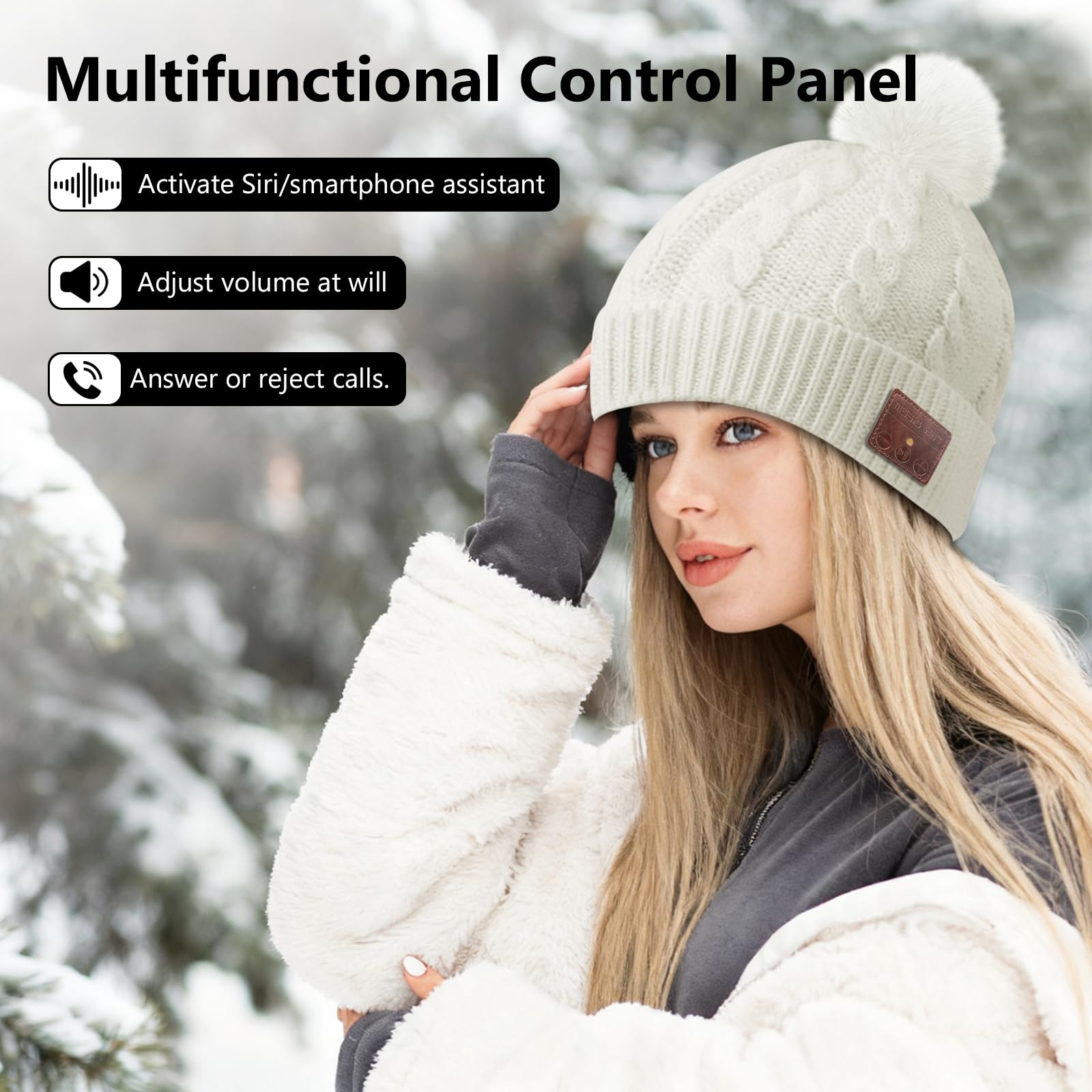 puersit Gorro Bluetooth 5.2 Hat Gifts, De Invierno Cálido y Suave con Música y Auriculares inalámbricos estéreo HD para al Aire, Regalo para Amigos y Familiares