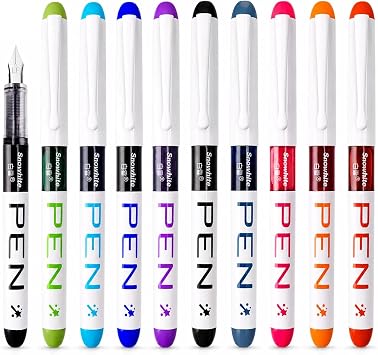 9PCS Disposable Fountain Pen Set, Pilot Fountain Pen, Writech Pens, 0.38 mm Fine Nib Colored Ink, Ideal for Calligraphy, Sketching, Doodling and Journaling 9colours.