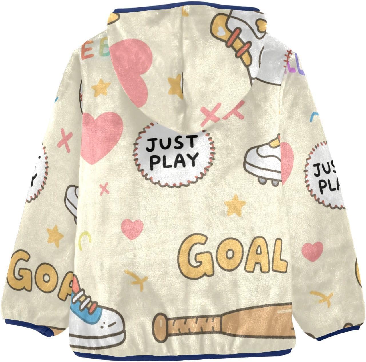 Baseball Goal Yellow Pattern Fleece Zip Up Jacket Winter Coat Children Navy Blue Baby Zipper Hoodie