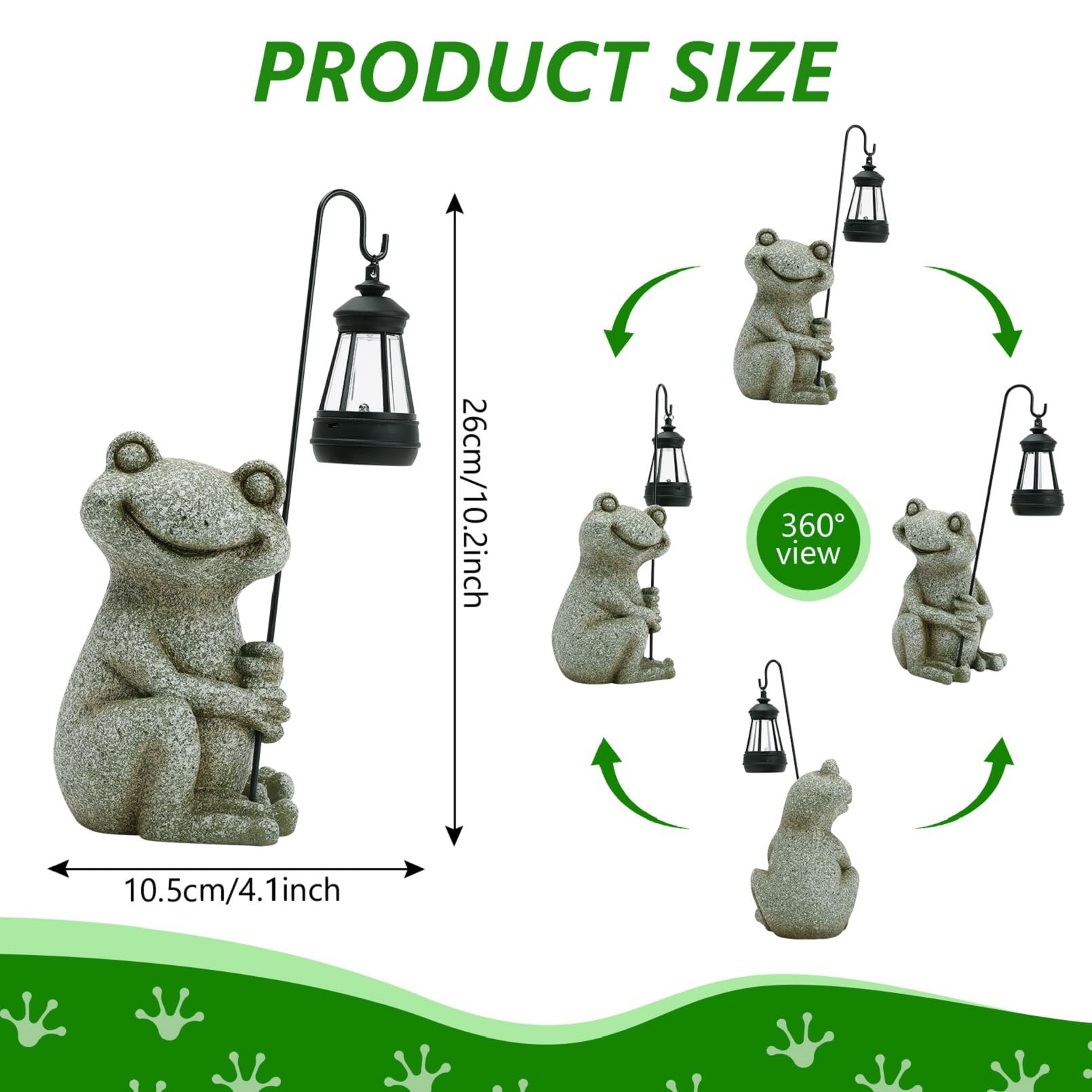 Cuteefun Statue Solaire de Jardin Grenouille Ornament Outdoor, Figurine d'animal de Jardin avec lumière Solaire, Grenouille Décoratif pour la cour, Cadeau de Pendaison de Crémaillère