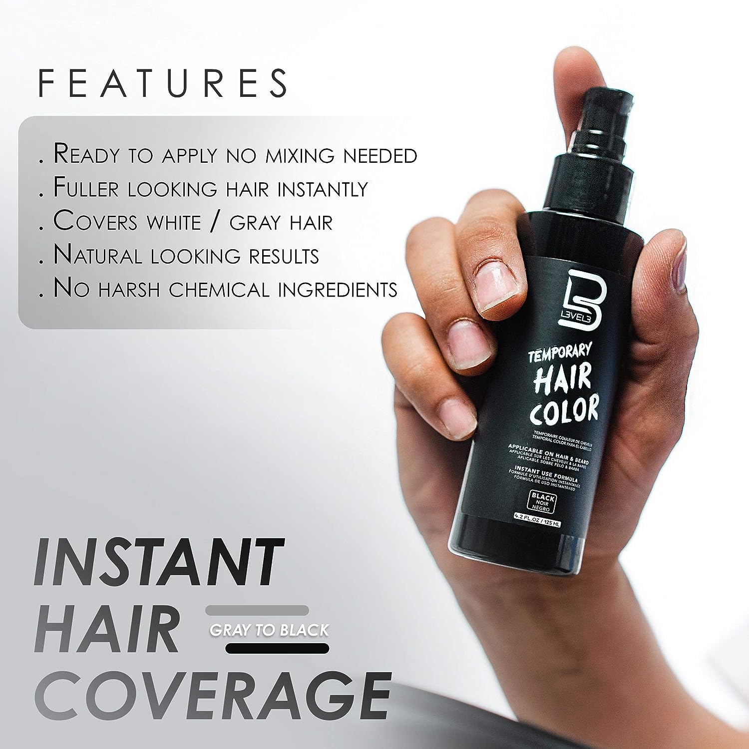 L3 - Level 3 Temporary Beard Color - for Black Hair Beards - Full Beard in Minutes - Easy to Apply and No Mixing Required (4.2 Oz, 4)