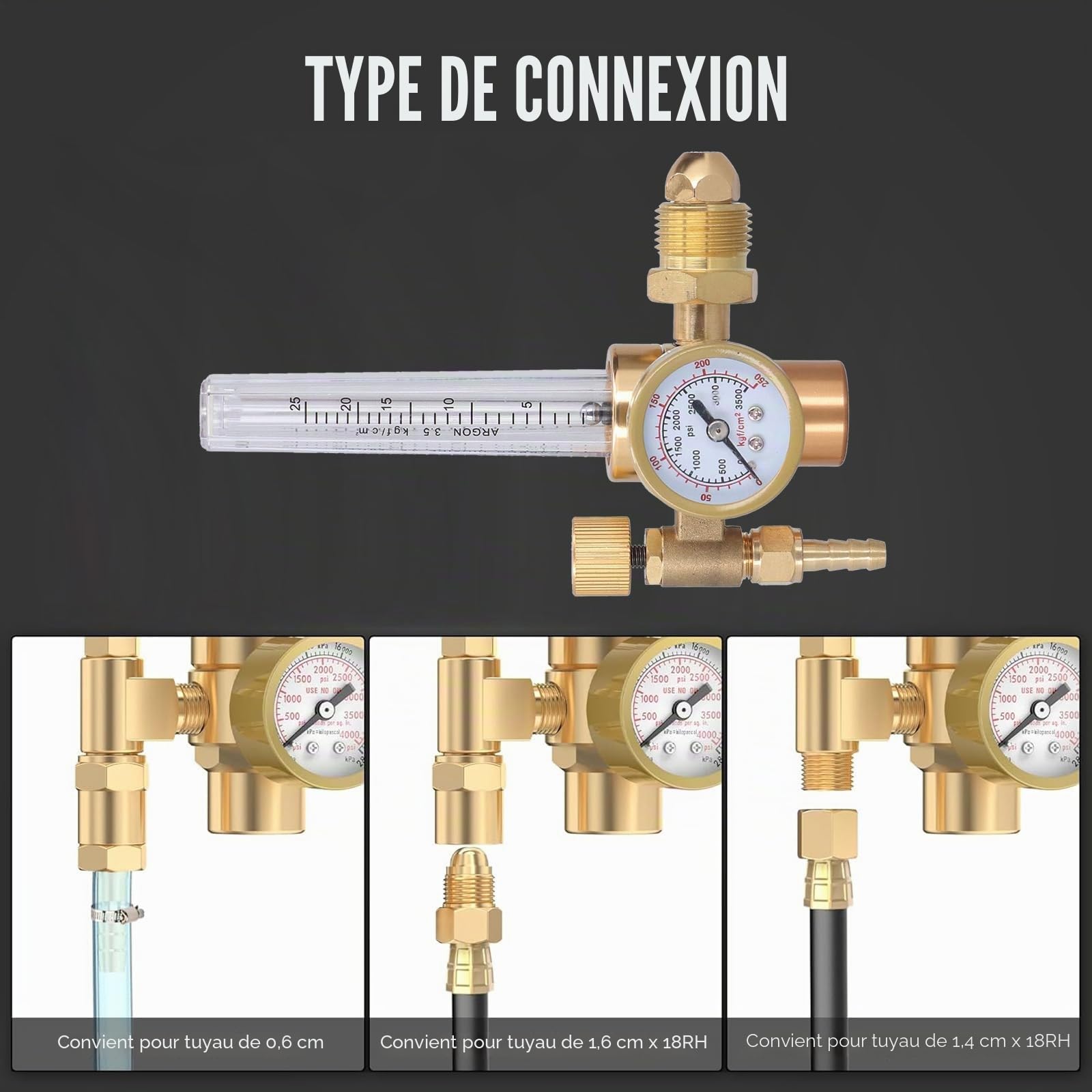Argon CO2 Régulateur De Pression, Argon Détendeur Gaz Reducteur De Pression Argon Débitmètre Régulateur De Gaz Laiton Manomètre Régulateur De Pression D'argon Pour MIG TIG Soudage