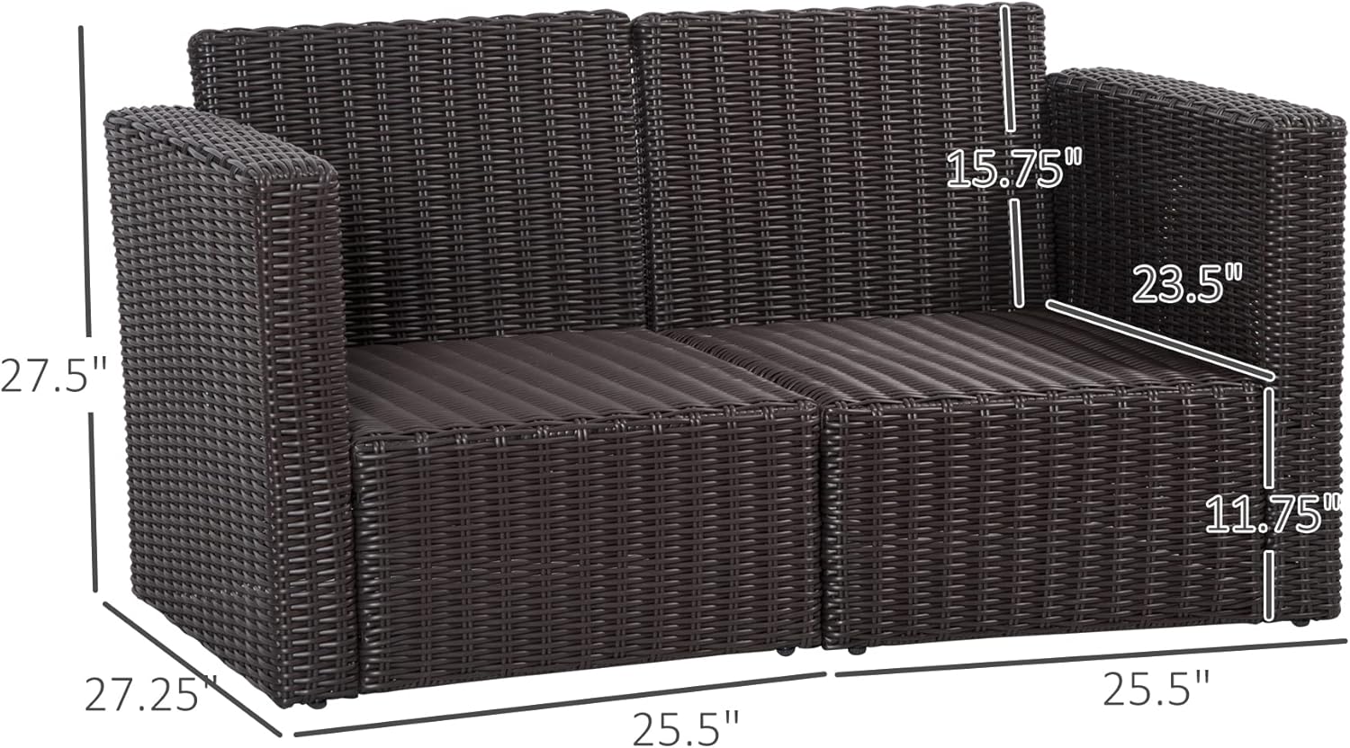 Outsunny 2 Piece Patio Wicker Corner Sofa Set, Outdoor PE Rattan Furniture, with Curved Armrests and Padded Cushions for Balcony, Garden, or Lawn, Dark Blue