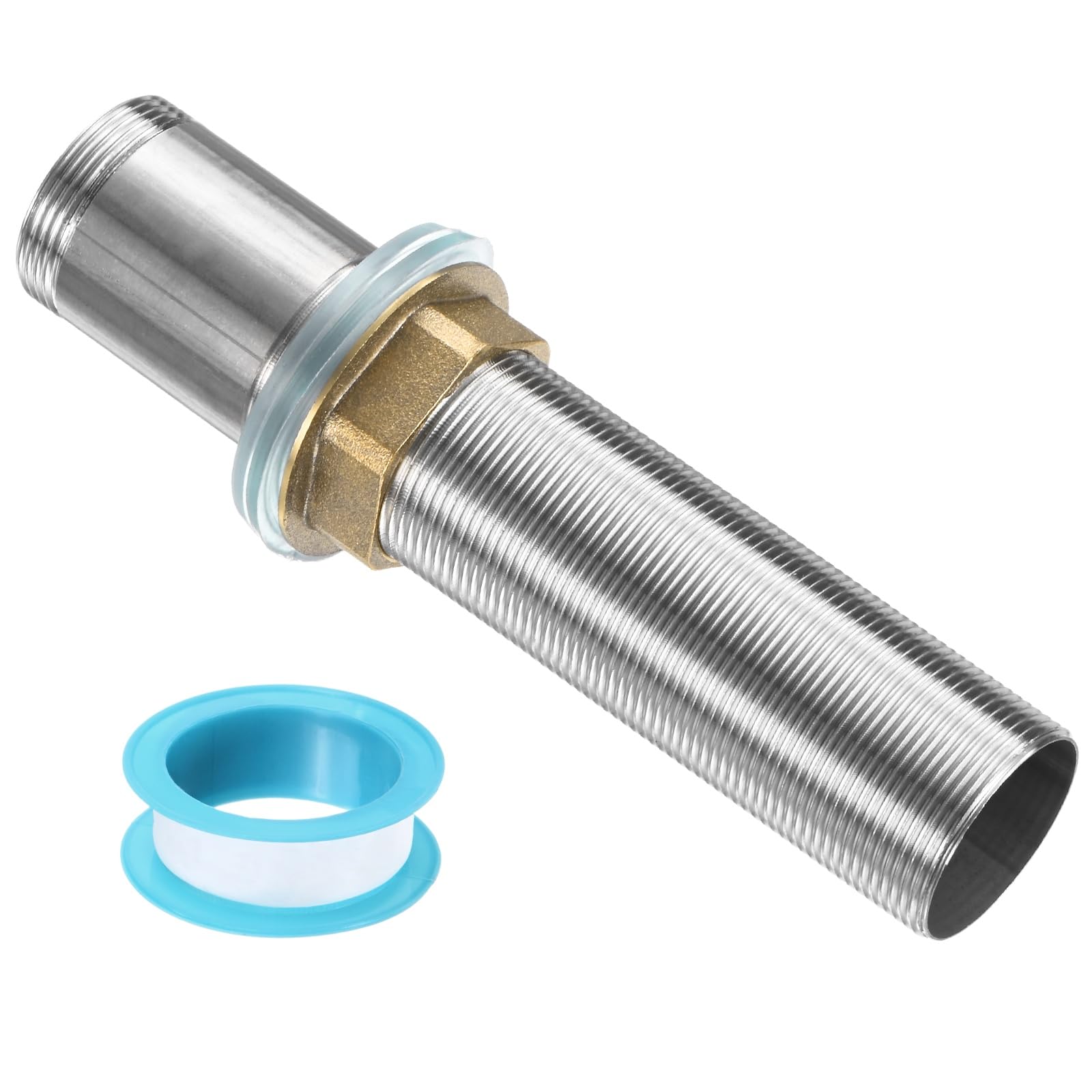 QUARKZMAN Wasserhahn Verlängerungsrohr M32 x 150.5mm, Gewinde Edelstahlrohr Adapter mit Anti-Lockermutter und Dichtband für Installation von Wasserleitungen und Wasserhähnen