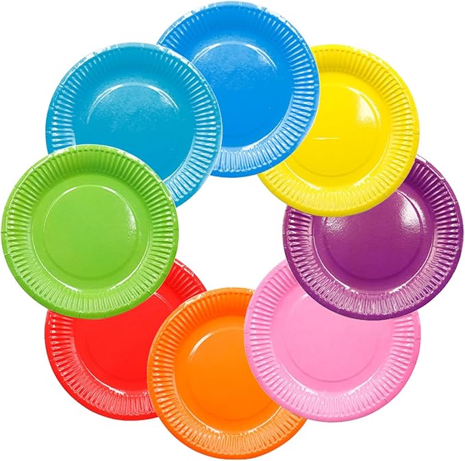 Sumajuc 40 Packs 7" Colourful Paper Plates,Rainbow Paper Plates ...
