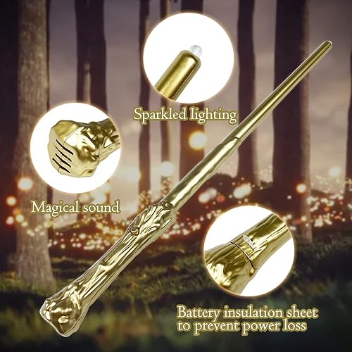 Miniatura 2 de Varita mágica iluminada para niños de sonido mago bruja iluminadora de juguete verde dorado