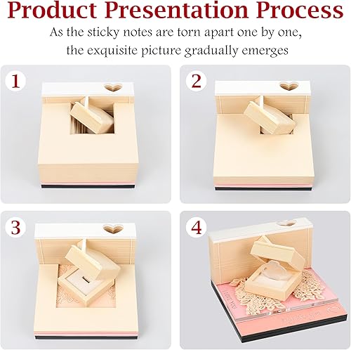 Miniatura 3 de MOKOQI Bloc de notas 3D, notas adhesivas con luz LED, regalo del día de San Valentín, almohadillas artísticas para anillo de diamante, bloc de notas