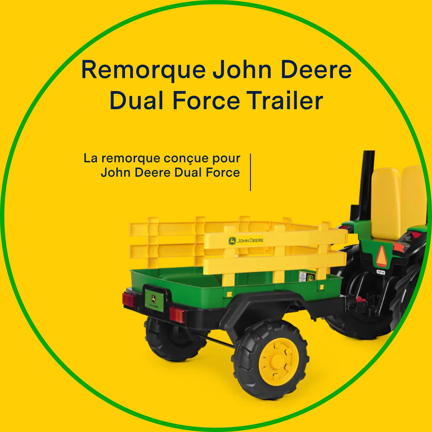 PEG John Deere Dual Force Trailer - Remorque à Deux Roues pour Tracteur Électrique, Grande Capacité de Charge jusqu'à 30 kg, Accessoire Jouet pour Enfants dès 2 Ans