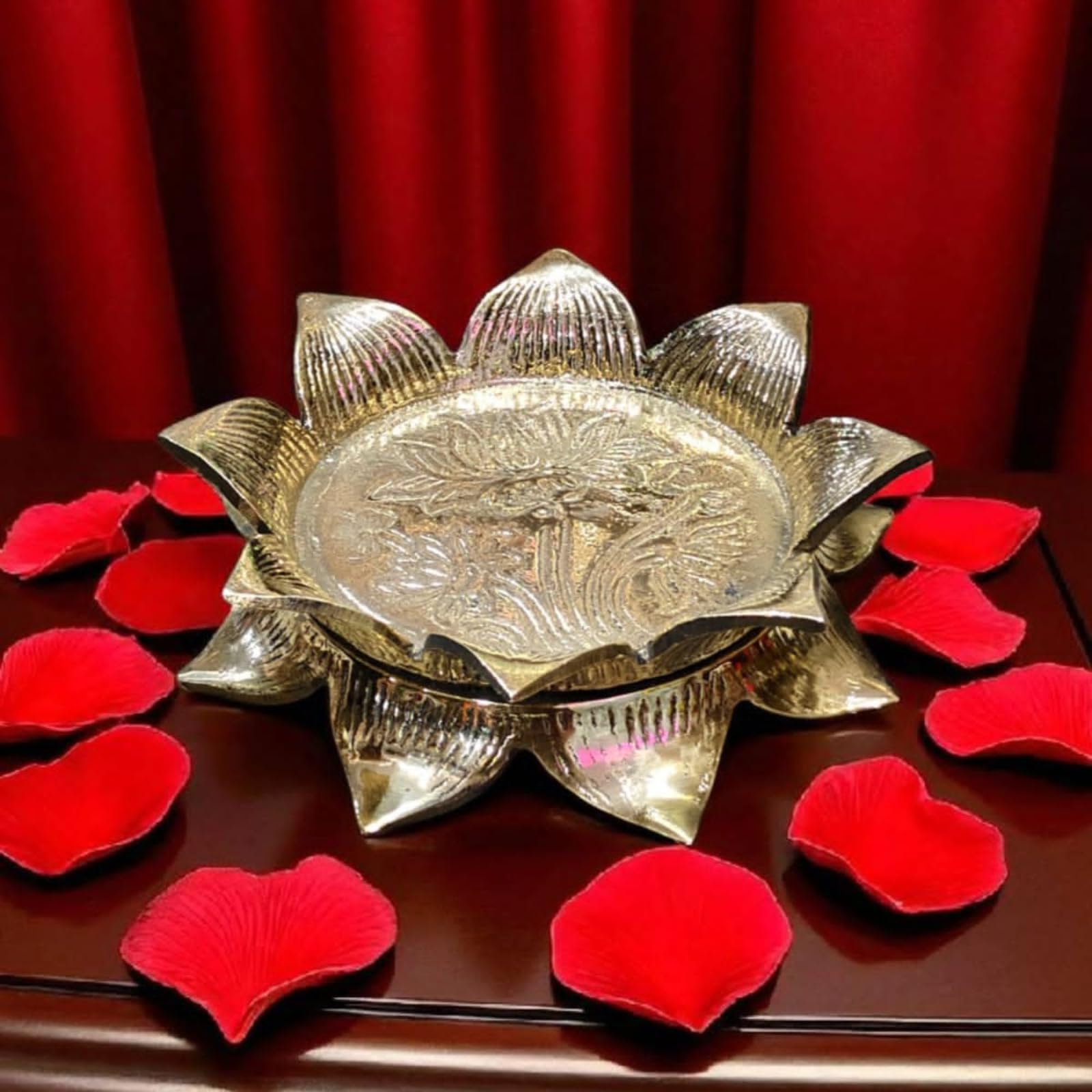 Pure Brass Lotus Kamal Asan Singhasan for Hindu Lords Laxmi, Krishna, Ram (14 * 7 cm)-image-16