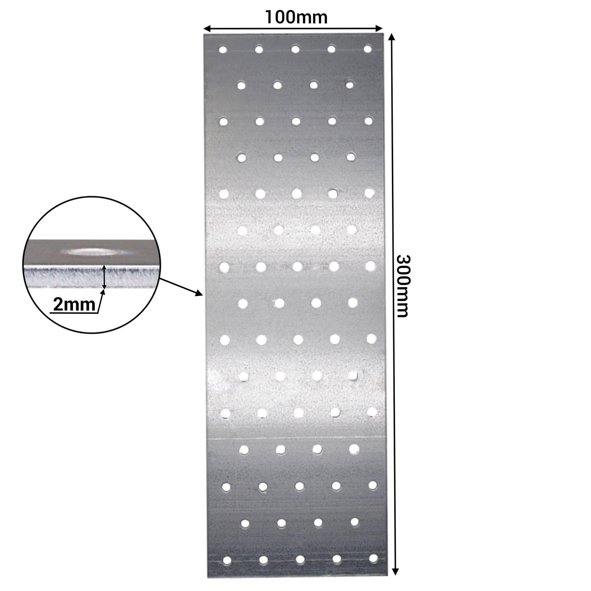 SKIR'CO 2 piastre piatte in acciaio zincato, 100 x 300 x 2 mm, piastre di giunzione in metallo, staffe piatte, connettori piatti