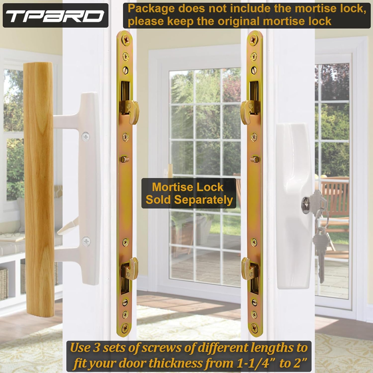 Keyed Sliding Glass Patio Door Handle Set with 2 Point Mortise Lock, 3-15/16" Hole Spacing