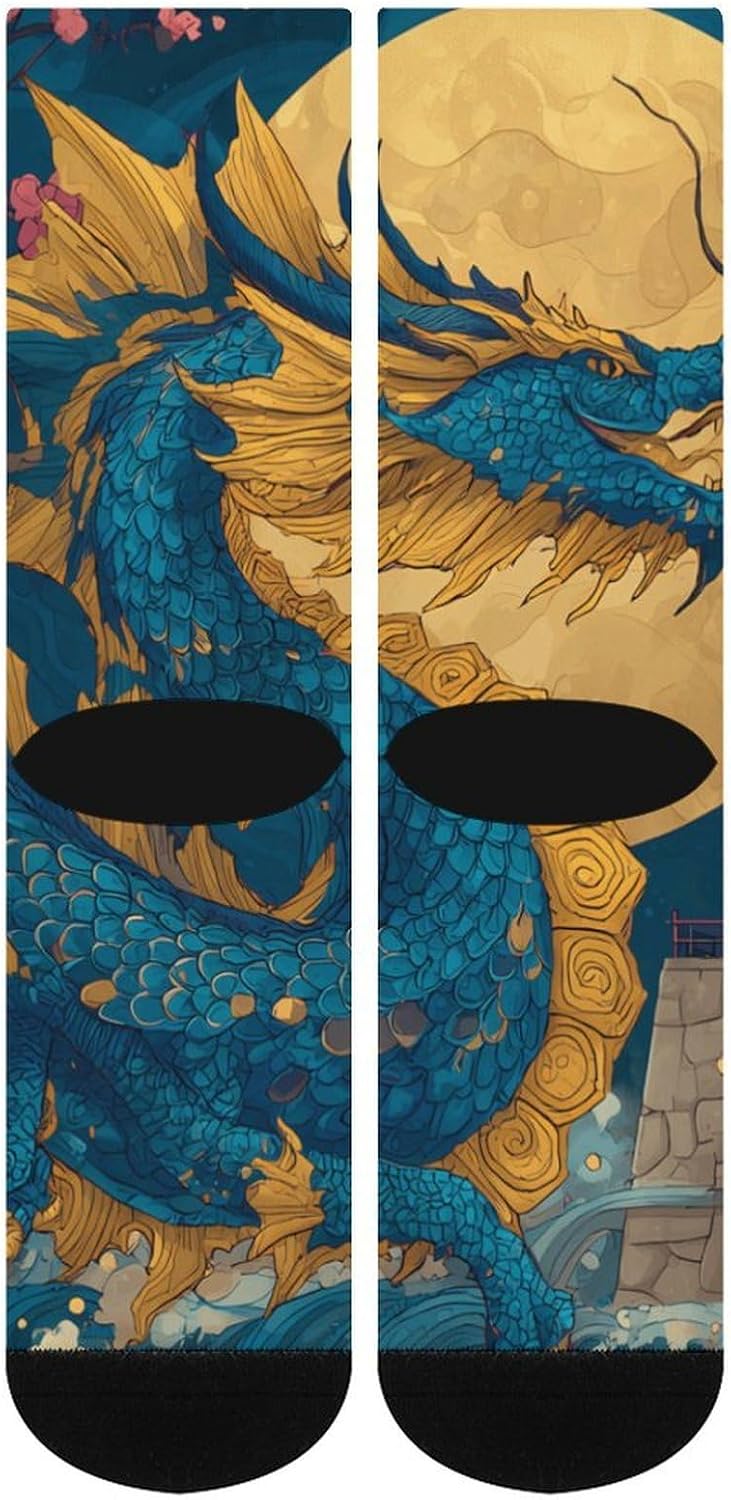 Chinese Dragon Moon Knee High Socks Athletic Long Stockings Sport Casual Crew Tube Sock Boot