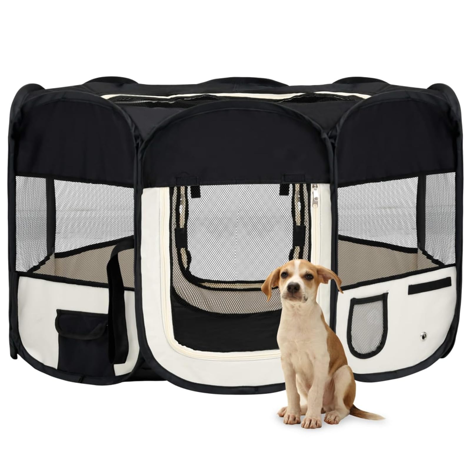 Homgoday Klatka dla psa, składany kojec dla psa z czarną torbą transportową 125 x 125 x 61 cm, klatka dla psa wewnętrzna klatka dla psa Kennel dla psów klatki dla psów ogrodzenie dla psa na zewnątrz